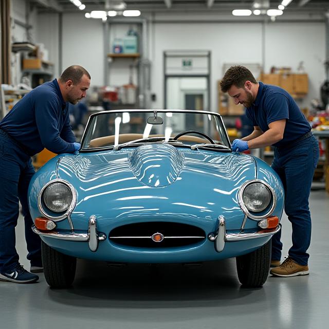 Il team di Marina Detail al lavoro su una macchina classica